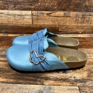 Birkenstock Tatami Libra Blue Leather Butterfly Clogs Women's 7 Mules Shoes Y2K